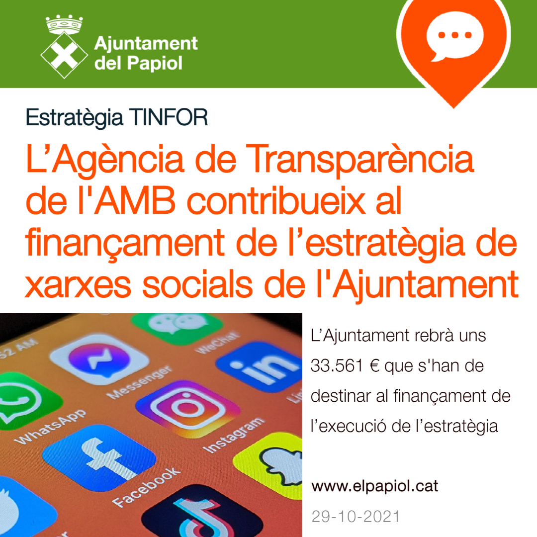 L'Agencia de Transparència de l'AMB contribueix al finançament de l'estratègia comunicativa de xarxes socials de l'Ajuntament